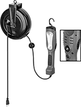 Image of Product. Style B (Magnetic Mount). Front orientation. Contains Inset. Portable Work Lights. Plug-In Portable Work Lights with Retractable Cord Reels, Style B.