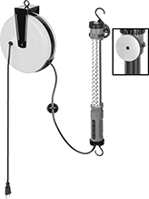 Image of Product. Style D (Magnetic Mount). Front orientation. Contains Inset. Portable Work Lights. Plug-In Portable Work Lights with Retractable Cord Reels, Style D.