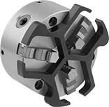 Image of ProductInUse. Fixed Lathe Chuck Stop Shown Installed. Front orientation. Lathe Chuck Stops. Fixed.