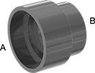 Image of Product. Front orientation. Contains Annotated. Pipe and Fittings. Drain, Waste, and Vent ABS Pipe Fittings for Chemicals, Straight Reducers, Cement Socket Female × Cement Socket Female.