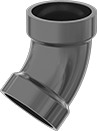 Image of Product. Front orientation. Pipe and Fittings. Drain, Waste, and Vent ABS Pipe Fittings for Chemicals, 45° Elbow Connectors, Cement Socket Female.