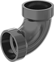 Image of Product. Front orientation. Pipe and Fittings. Drain, Waste, and Vent ABS Pipe Fittings for Chemicals, Short 90° Elbow Connectors, Cement Socket Female.