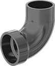 Image of Product. Front orientation. Pipe and Fittings. Drain, Waste, and Vent ABS Pipe Fittings for Chemicals, 90° Elbow Adapters, Cement Socket Female × Cement Socket Male.