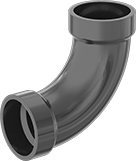 Image of Product. Front orientation. Pipe and Fittings. Drain, Waste, and Vent ABS Pipe Fittings for Chemicals, Long 90° Elbow Connectors, Cement Socket Female.