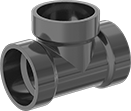 Image of Product. Front orientation. Pipe and Fittings. Drain, Waste, and Vent ABS Pipe Fittings for Chemicals, Tee Connectors, Cement Socket Female.