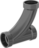 Image of Product. Front orientation. Pipe and Fittings. Drain, Waste, and Vent ABS Pipe Fittings for Chemicals, Long Offset Tee Connectors, Cement Socket Female.