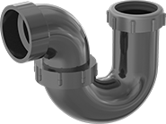 Image of Product. Front orientation. Pipe Traps. Drain, Waste, and Vent ABS Pipe Traps for Chemicals, Union 270° Bend Adapters, Female Socket Connect × Female Compression Tube.