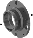 Image of Product. Front. Front orientation. Contains Annotated. Pipe and Fittings. Drain, Waste, and Vent ABS Pipe Flanges for Chemicals, Reducing Flanges, Cement Socket Female, Flat Surface.