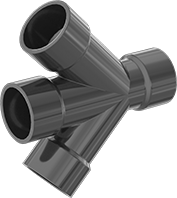 Image of Product. Front orientation. Pipe and Fittings. Drain, Waste, and Vent ABS Pipe Fittings for Chemicals, Double Wye Connectors, Cement Socket Female.