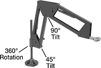 Image of Product. Front orientation. Contains Annotated. Positioning Arms. Counterbalancing Positioning Arms , Clamp Attaching End, Style A.