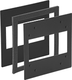 Image of Product. Front orientation. Exploded view. DIN Panel Adapters.