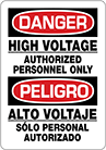 Image of Product. Front orientation. Signs. Electrical Hazard Signs, Danger—High Voltage Authorized Personnel Only/Peligro—Alto Voltaje Sólo Personal Autorizado (English/Spanish).