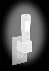 Image of ProductInUse. Shown as Night Light with Charging Base. Front orientation. Flashlights. Plug-In Emergency Flashlights.