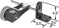 Image of Product. Shown with Wheel and Mounting Bracket (Both Sold Separately). Front orientation. Contains Annotated. Rotary Encoders. Rotary Encoders.