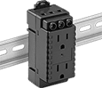 Image of ProductInUse. Front orientation. Power Connectors. DIN-Rail-Mount Straight-Blade Connectors, Female Receptacles, Duplex.