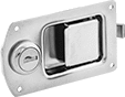 Image of Product. Style 2. Front orientation. Push-to-Close Latches. Paddle-Handle Keyed Push-to-Close Locking Latches, Style 2—Mortise Mount (Screw On).