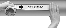 Image of ProductInUse. Front orientation. Pipe Markers. Write-On Adhesive-Back Pipe Markers, Rectangle.