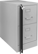 Image of ProductInUse. Front orientation. Cabinet Locking Bars. Padlockable File Cabinet Locking Bars.