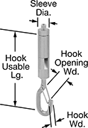 Image of Product. Front orientation. Contains Annotated. Wire Rope End Fittings. Hook-End Feed-Through Wire Rope End Fittings—Not for Lifting.