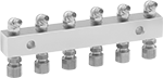 Image of Product. Grease Fitting Junction Blocks. Front orientation. Grease Fitting Junction Blocks.