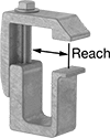 Image of Product. Standard. Front orientation. Contains Annotated. C-Clamps. Low-Profile C-Clamps, 6061 Aluminum Body, Steel Screw, Standard C-Clamp.