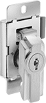 Image of Product. Style 4 (Left Side Door Mount). Front orientation. Push-to-Close Latches. Paddle-Handle Keyed Push-to-Close Locking Latches, Style 4—Mortise Mount (Screw On), Left-Side Door Mount.