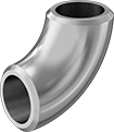 Image of Product. Front orientation. Pipe and Fittings. High-Pressure Stainless Steel Butt-Weld Pipe Fittings, 90° Elbow Connectors, Butt Weld.