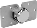 Image of ProductInUse. Padlock and Hasp (Sold Separately). Front orientation. Padlocks. Enclosed-Shackle Padlocks.