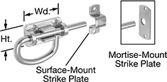 Image of Product. Style B. Front orientation. Contains Annotated, Inset. Style B. Easy-Grip Lift-and-Drop Barrel Slide-Bolt Latches .