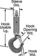 Image of Product. Front orientation. Contains Annotated. Wire Rope End Fittings. Swivel-Hook-End Plug-Lock Wire Rope End Fittings—For Lifting.