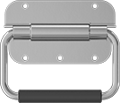 Image of Product. Style 3 (Shown with Rubber Grip). Front orientation. Pull Handles and Knobs. Spring-Loaded Unthreaded Through-Hole-Mount Folding Pull Handles with Mounting Plate, Style 3—Round Grip.