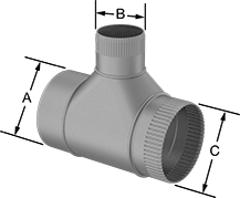 Image of Product. Front orientation. Contains Annotated. Duct and Fittings. Standard Duct and Fittings, Tee Reducers.