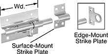 Image of Product. Front orientation. Contains Annotated, Inset. Slide-Bolt Latches. Lift-and-Drop Barrel Padlockable Slide-Bolt Latches, Zinc-Plated Steel, Style B.