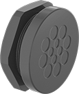 Image of Product. For 12 Cords. Front orientation. Cable Entry Panels. Low-Profile Submersible Break-Through Cable Entry Panels, Knockout Mount, Gray Nylon, For 12 Total Cords.