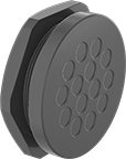 Image of Product. For 14 Cords. Front orientation. Cable Entry Panels. Low-Profile Submersible Break-Through Cable Entry Panels, Knockout Mount, Gray Nylon, For 14 Total Cords.