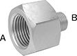 Image of Product. Female x Male. Front orientation. Contains Annotated. Pipe and Fittings. Low-Pressure Brass and Bronze Threaded Pipe Fittings, Straight Reducing Adapters, Male, Female, Threaded Fitting Connection, Hex Body.