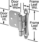 Image of Product. Front orientation. Contains Annotated. Hinges. Semi-Concealed Cabinet Hinges, Style 4.