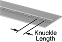 Image of Product. Front orientation. Contains Annotated. Hinges. Surface Mount, Standard Clearance, Piano Hinge, Metal, Without Mounting Holes.