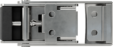 Image of Product. Back orientation. Tight-Hold Draw Latch, with Safety Catch, 304 Stainless Steel, 3-1/4" Long x 1-5/16" Wide.
