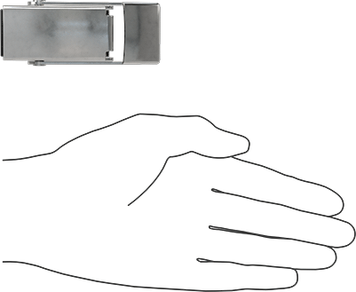 Image of Product. Side1 orientation. Contains SizingReference. Tight-Hold Draw Latch, with Safety Catch, 304 Stainless Steel, 3-1/4" Long x 1-5/16" Wide.