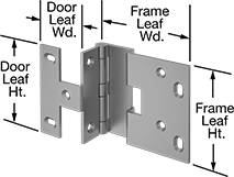 Image of Product. Front orientation. Contains Annotated. Hinges. Semi-Concealed Cabinet Hinges, Style 1.