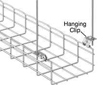 Image of ProductInUse. Front orientation. Contains Annotated. Cable Trays and Fittings. Zinc-Plated&nbsp;Steel Formable Cable Trays and Fittings, Hanging Clips.