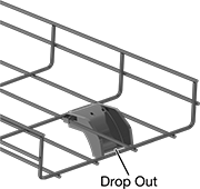 Image of ProductInUse. Front orientation. Contains Annotated. Cable Trays and Fittings. Steel Formable Cable Trays and Fittings, Drop Outs, Plastic.