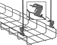 Image of ProductInUse. Front orientation. Contains Inset. Cable Trays and Fittings. Steel Formable Cable Trays and Fittings, Hanging Clips.