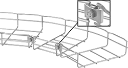 Image of ProductInUse. Front orientation. Contains Inset. Cable Trays and Fittings. Zinc-Plated Steel Formable Cable Trays and Fittings, Clamp Connectors.