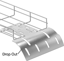 Image of ProductInUse. Front orientation. Contains Annotated. Cable Trays and Fittings. Zinc-Plated&nbsp;Steel Formable Cable Trays and Fittings, Drop Outs, Zinc-Plated Steel.