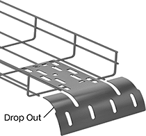 Image of ProductInUse. Front orientation. Contains Annotated. Cable Trays and Fittings. Steel Formable Cable Trays and Fittings, Drop Outs, Painted Steel.