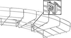 Image of ProductInUse. Front orientation. Contains Inset. Cable Trays and Fittings. Corrosion-Resistant Stainless Steel Formable Cable Trays and Fittings, Clamp Connectors.