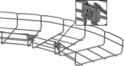Image of ProductInUse. Front orientation. Contains Inset. Cable Trays and Fittings. Steel Formable Cable Trays and Fittings, Clamp Connectors.