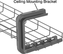 Image of ProductInUse. Front orientation. Contains Annotated. Cable Trays and Fittings. Steel Formable Cable Trays and Fittings, Ceiling Mounting Brackets.